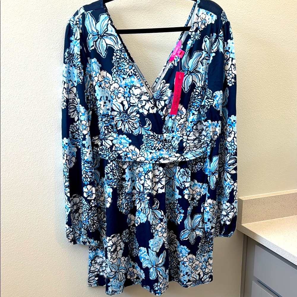 Lilly Pulitzer Blue and White Floral Romper Dress